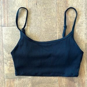 Aerie “Ribbed Longline Scoop Bikini Top” in Black - NWOT - Size Medium